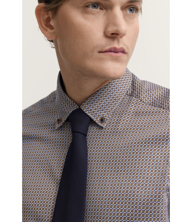 Modern Fit Tan Blue Print Shirt