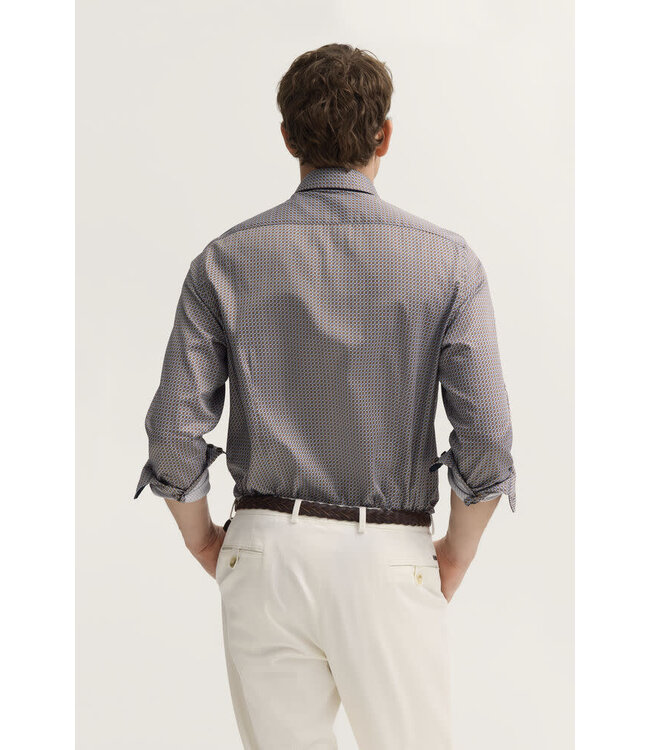 Modern Fit Tan Blue Print Shirt