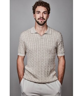 FELLOWS UNITED Tan Cable Polo Sweater