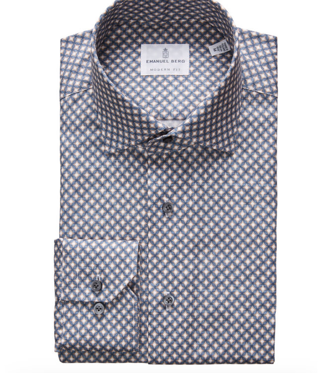 Modern Fit Brown Blue Print Shirt