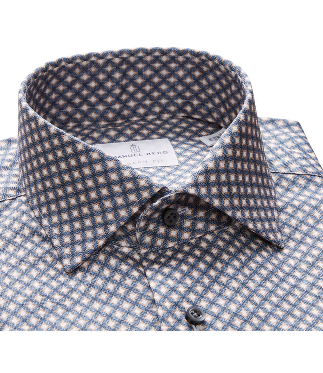 Modern Fit Brown Blue Print Shirt