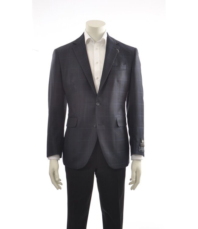 Modern Fit Navy Burgundy Windowpane Sport Coat