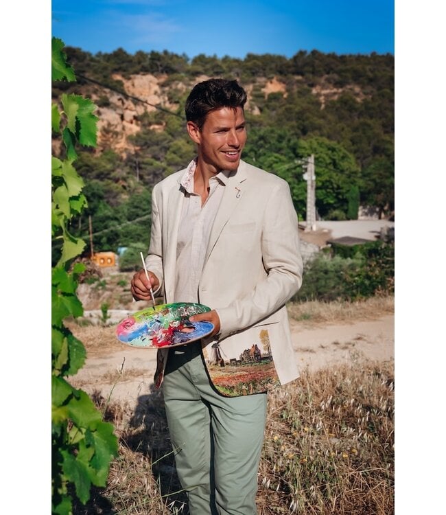 Slim Fit Tan Linen Art Sport Coat