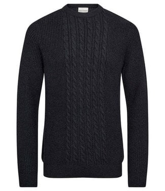 BRUUN & STENGADE Navy Cable Adriano Sweater