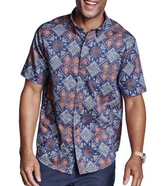 JOHNSTON & MURPHY Classic Fit Navy Orange Print Shirt