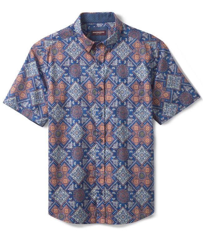 Classic Fit Navy Orange Print Shirt
