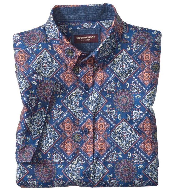 Classic Fit Navy Orange Print Shirt