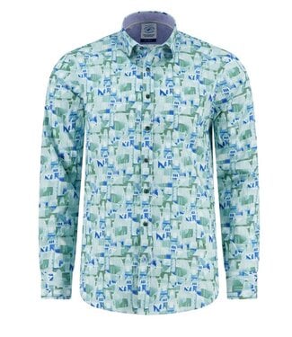 A FISH NAMED FRED Modern Fit Green Abstract City Shirt