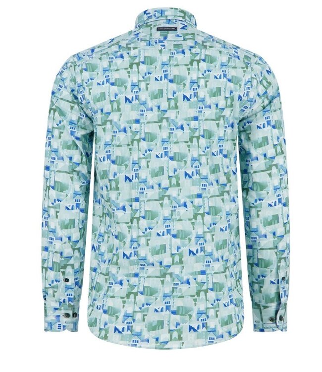 Modern Fit Green Abstract City Shirt