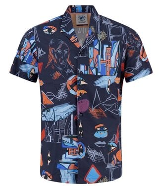 A FISH NAMED FRED Modern Fit Navy Cubist Shirt