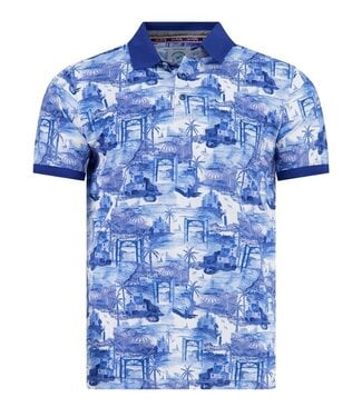 A FISH NAMED FRED Cobalt Impression Island Polo