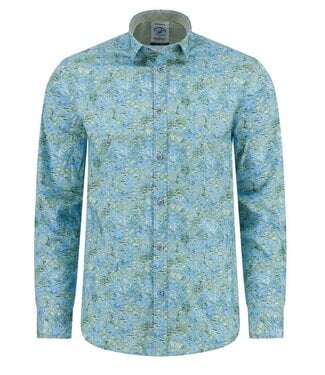 A FISH NAMED FRED Modern Fit Blue Watercolor Lilly Shirt
