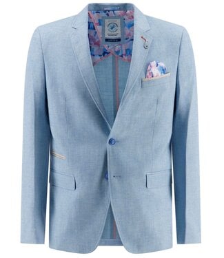 A FISH NAMED FRED Slim Fit Aqua Blue Linen Look Blazer