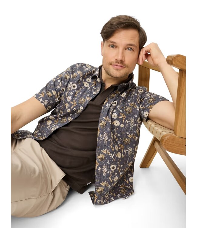 Modern Fit Denim Blue Floral Print Shirt