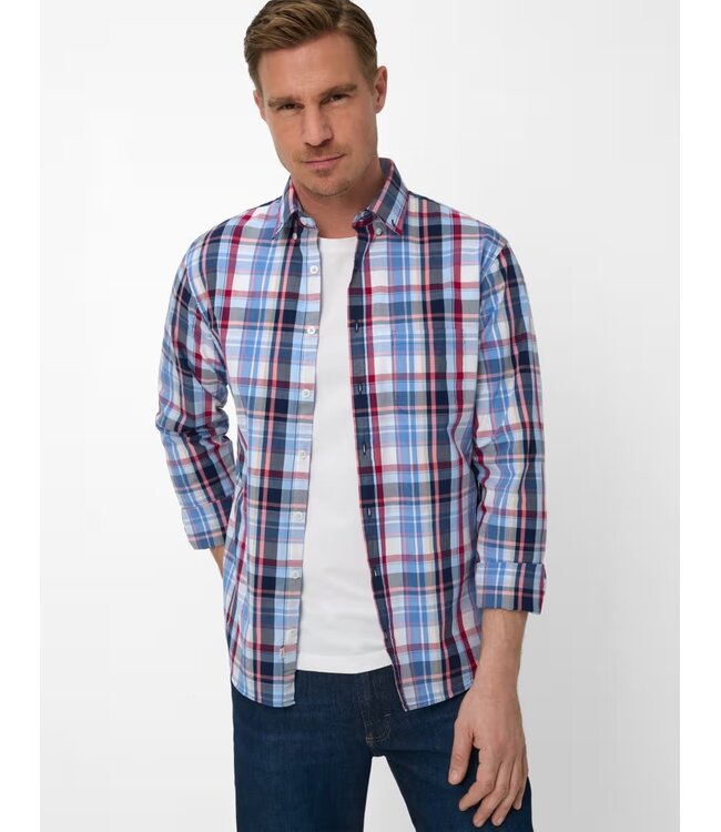 Modern Fit Blue Burgundy Plaid Shirt