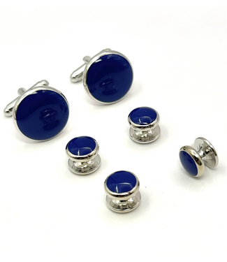 WEBER Rhodium with Blue Cufflinks & Stud Set
