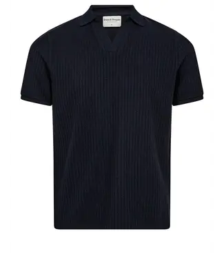 BRUUN & STENGADE Navy Self Striped Santino Polo