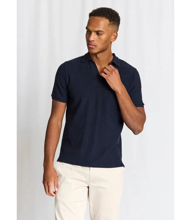 Navy Self Striped Santino Polo