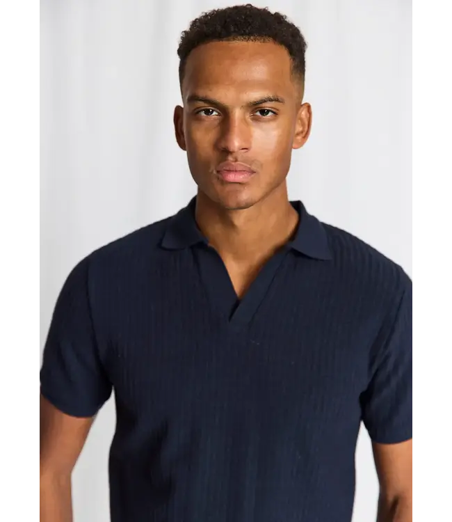 Navy Self Striped Santino Polo