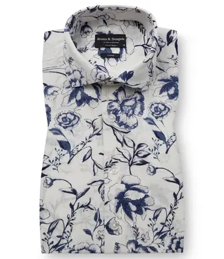 BRUUN & STENGADE Modern Fit White Floral Mengel Shirt