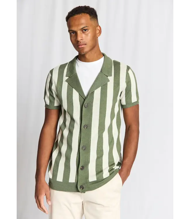 Green White Romeo Full Button Knit