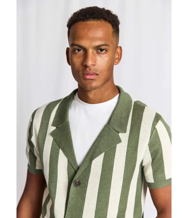 Green White Romeo Full Button Knit