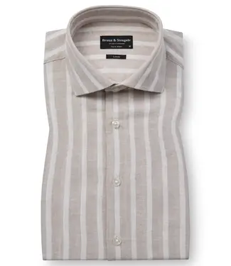 BRUUN & STENGADE Modern Fit Sand White Burgos Striped Shirt