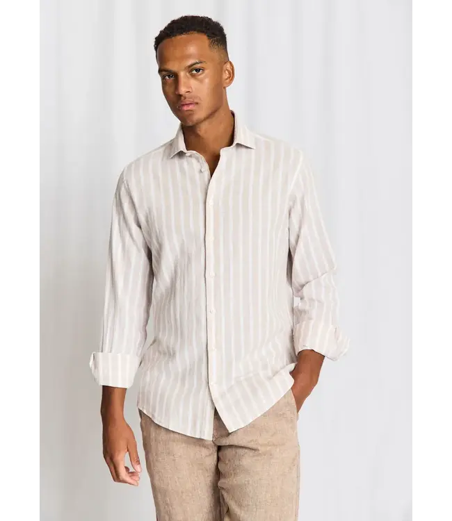 Modern Fit Sand White Burgos Striped Shirt