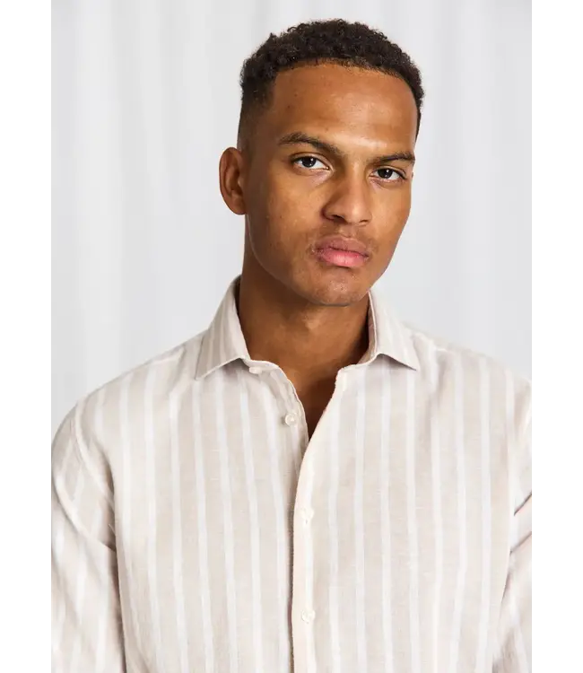 Modern Fit Sand White Burgos Striped Shirt