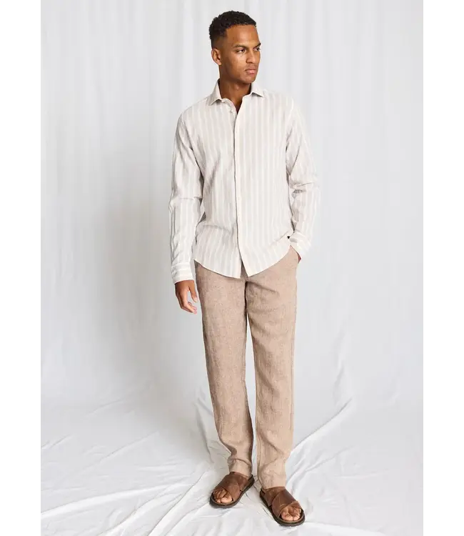 Modern Fit Sand White Burgos Striped Shirt