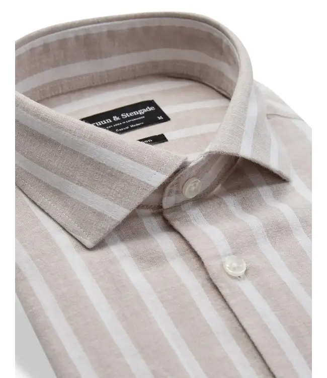 Modern Fit Sand White Burgos Striped Shirt