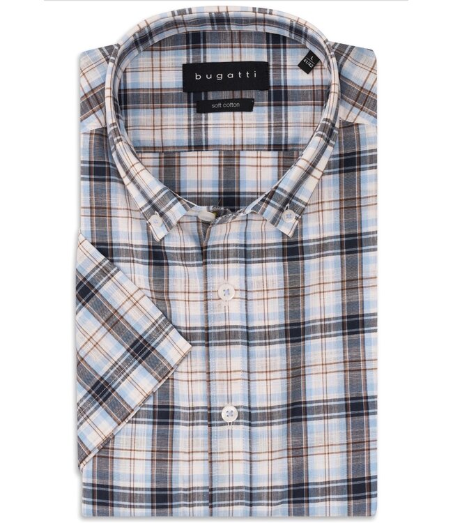 Modern Fit Blue Tan Plaid Shirt