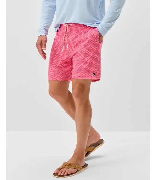 Dahlia Red Scallop Swim Trunks