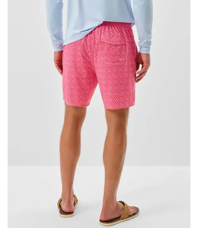 Dahlia Red Scallop Swim Trunks