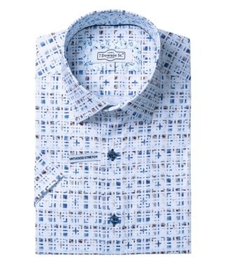7 DOWNIE Modern Fit Blue Tan Block Print Shirt