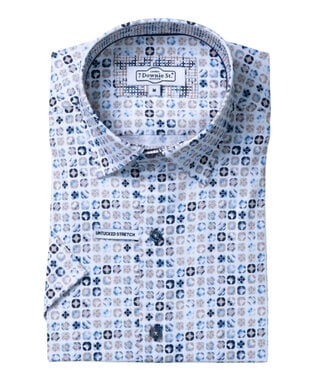 7 DOWNIE Modern Fit Tan Blue Print Shirt