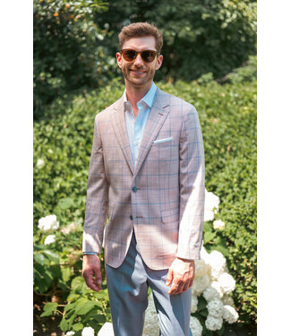 PAUL BETENLY Modern Fit Pink Blue Check Sport Coat