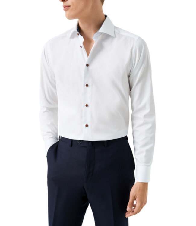 Modern Fit White with Tan Button Shirt