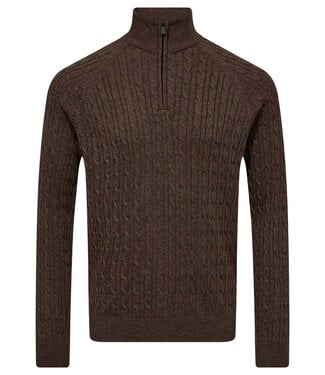 BRUUN & STENGADE Brown Simbel Cable 1/4 Zip Sweater