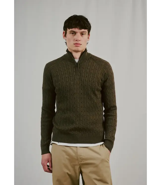 Brown Simbel Cable 1/4 Zip Sweater