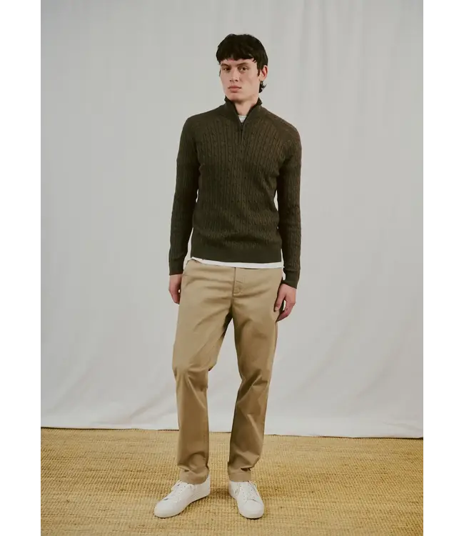 Brown Simbel Cable 1/4 Zip Sweater