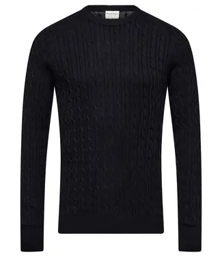 BRUUN & STENGADE Navy Guizchou Cable Sweater