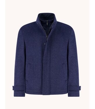 A FISH NAMED FRED Slim Fit Navy Short Funnel Neck Coat