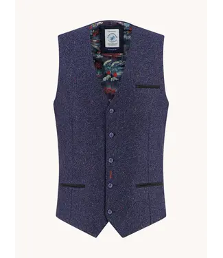 A FISH NAMED FRED Slim Fit Navy Herringbone Vest