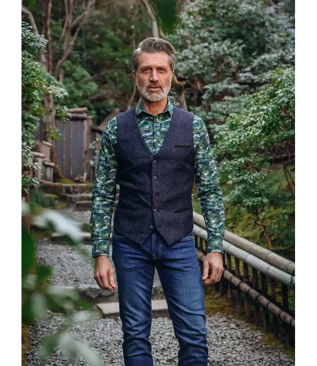 Slim Fit Navy Herringbone Vest