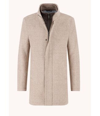 A FISH NAMED FRED Slim Fit Sand Funnel Neck Coat