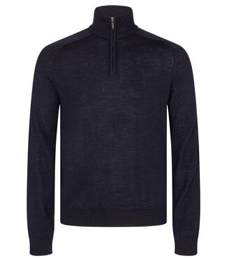 BRUUN & STENGADE Navy Pelle 1/4 Zip Sweater