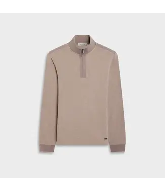 BUGATCHI Walnut Herringbone 1/4 Zip with Tan Trim
