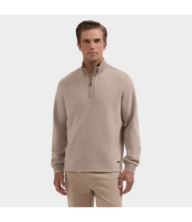 Walnut Herringbone 1/4 Zip with Tan Trim