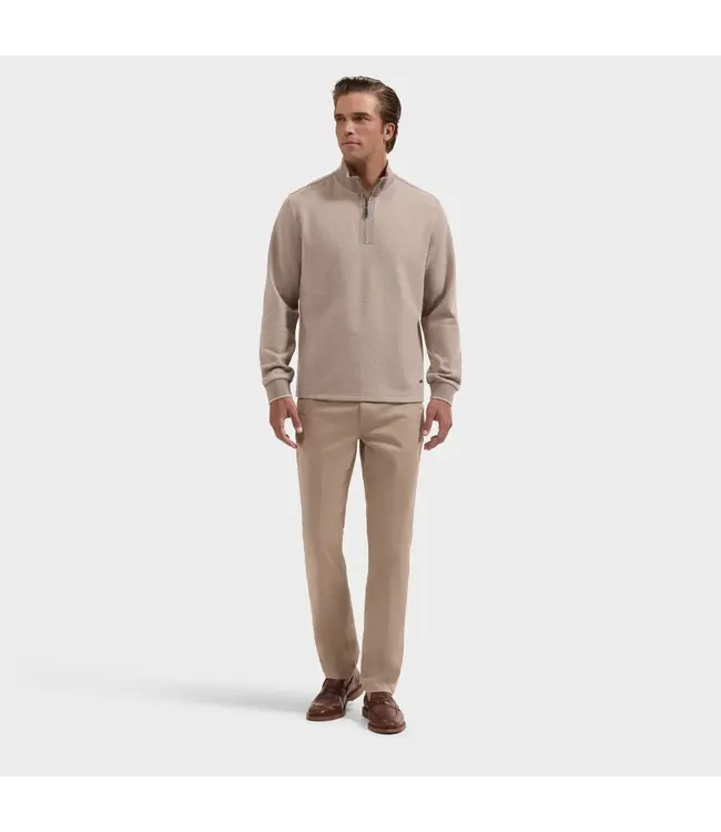 Walnut Herringbone 1/4 Zip with Tan Trim